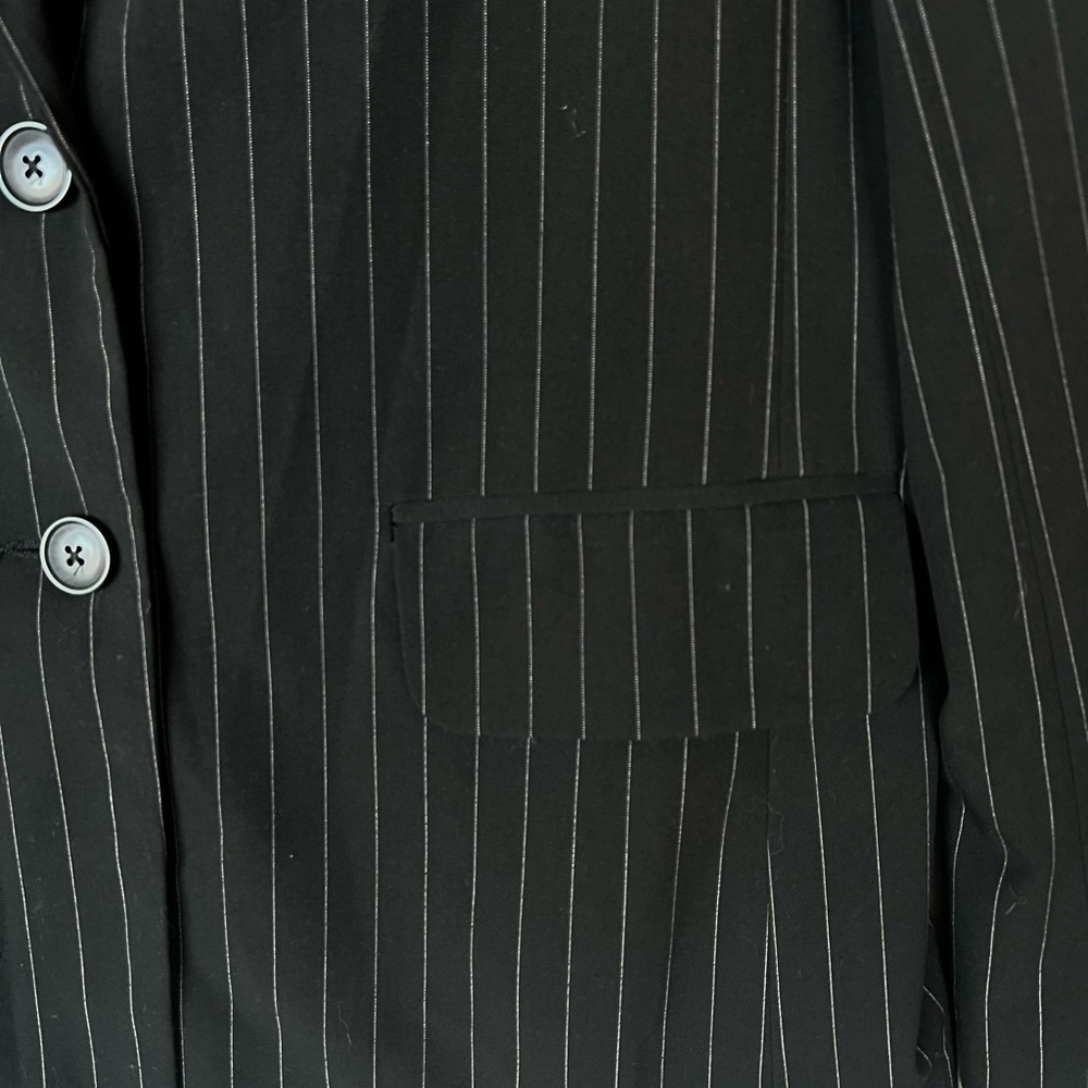NORMA KAMALI Black White Pin-Stripe 2-Button Notch Collar Blazer Jacket - Picture 6 of 7